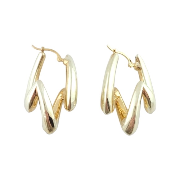 14K Two-Tone Yellow Gold Geometric Earrings #16059 - Picture 1 of 7